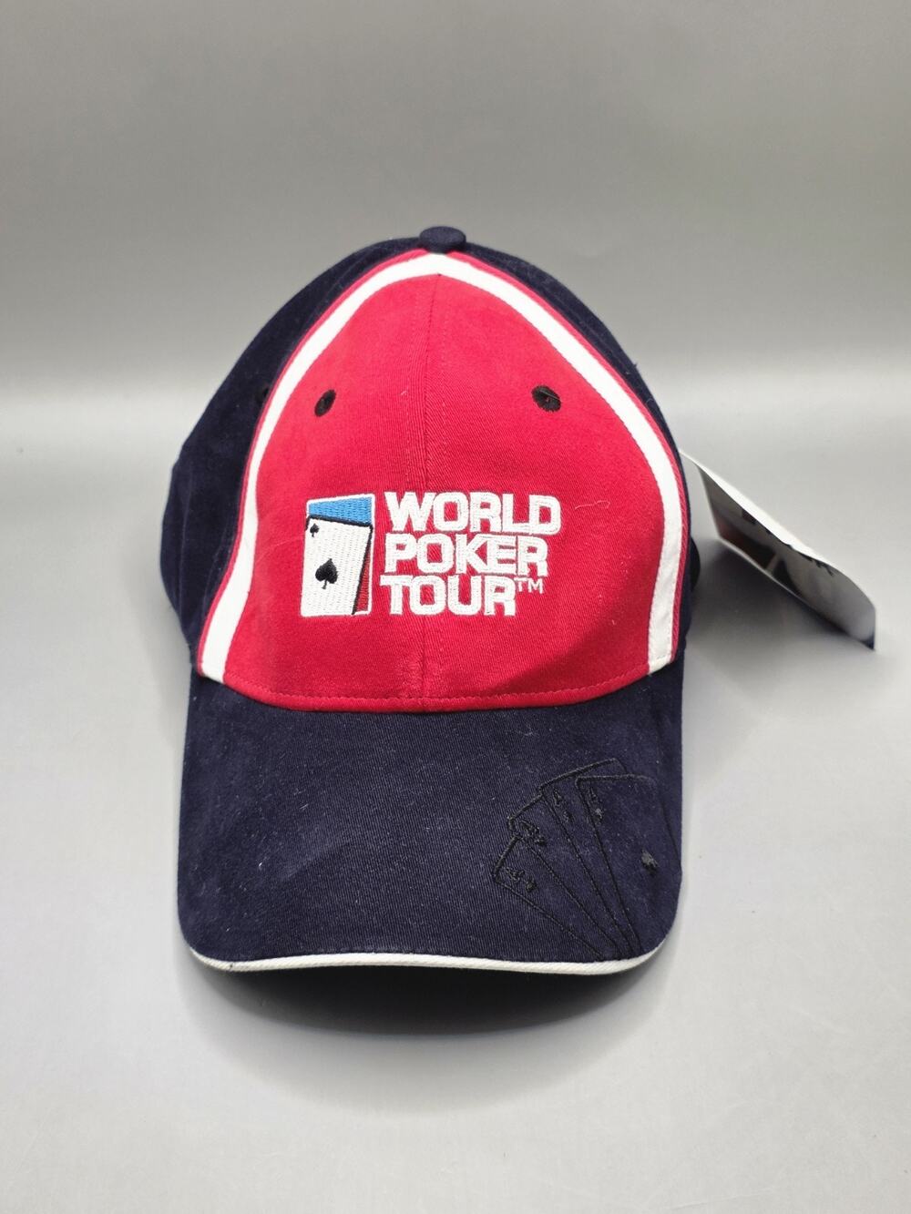 World Poker Tour Hat NWT Red Navy Blue Embroidered Baseball Cap WPT Card Player